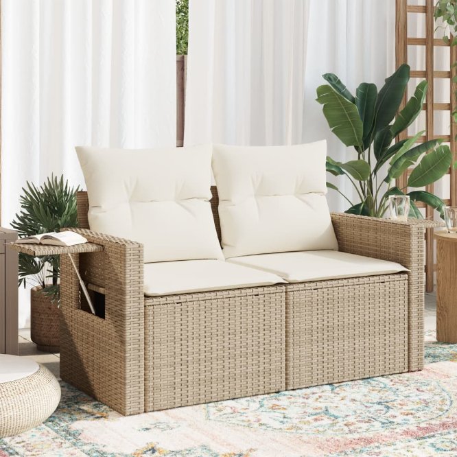 vidaXL Gartensofa mit Kissen 2-Sitzer Schwarz Poly Rattan