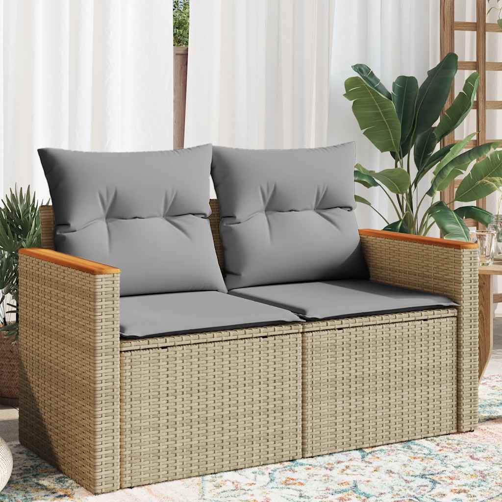 vidaXL Gartensofa mit Kissen 2-Sitzer Schwarz Poly Rattan