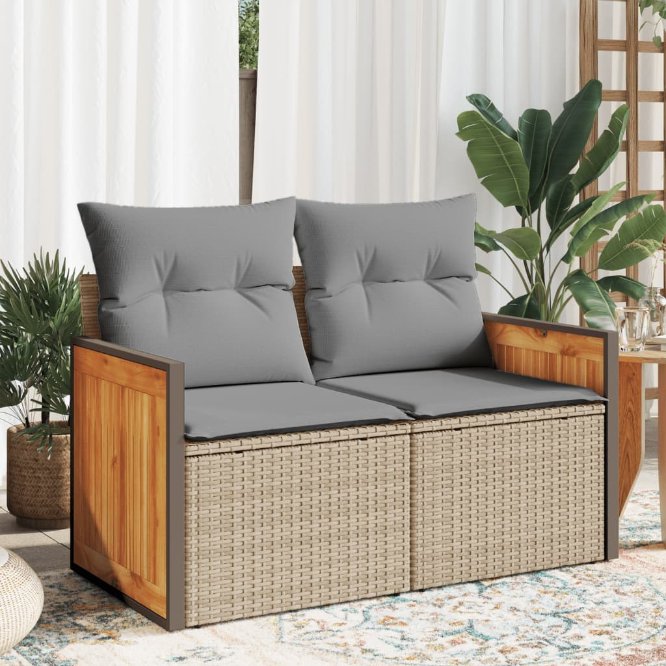 vidaXL Gartensofa mit Kissen 2-Sitzer Schwarz Poly Rattan