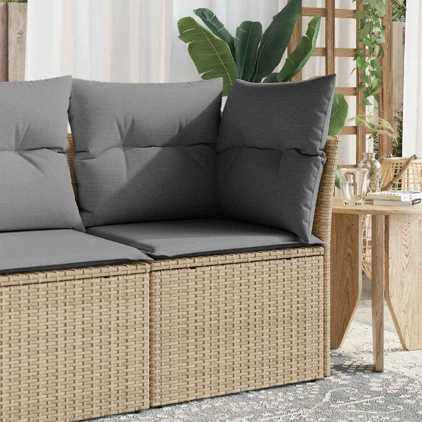 vidaXL Gartenstuhl ohne Armlehnen mit Kissen Schwarz Poly Rattan