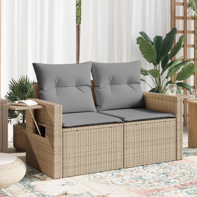 vidaXL Gartensofa mit Kissen 2-Sitzer Schwarz Poly Rattan