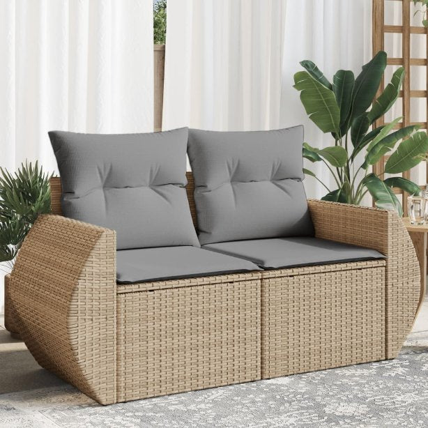 vidaXL Gartensofa mit Kissen 2-Sitzer Schwarz Poly Rattan