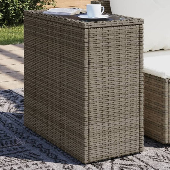 vidaXL Garten-Beistelltisch mit Glasplatte Schwarz 58x27,5x55cm Rattan