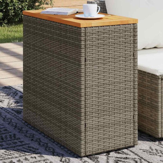 vidaXL Garten-Beistelltisch mit Glasplatte Schwarz 58x27,5x55cm Rattan