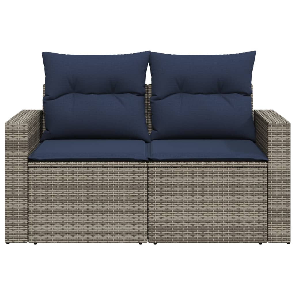 vidaXL Gartensofa 2-Sitzer mit Kissen Grau Poly Rattan