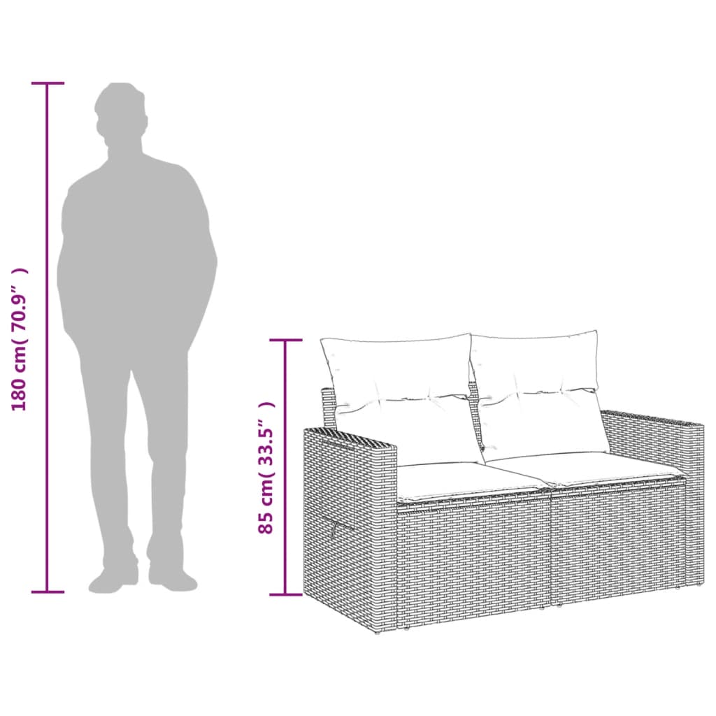 vidaXL Gartensofa 2-Sitzer mit Kissen Grau Poly Rattan
