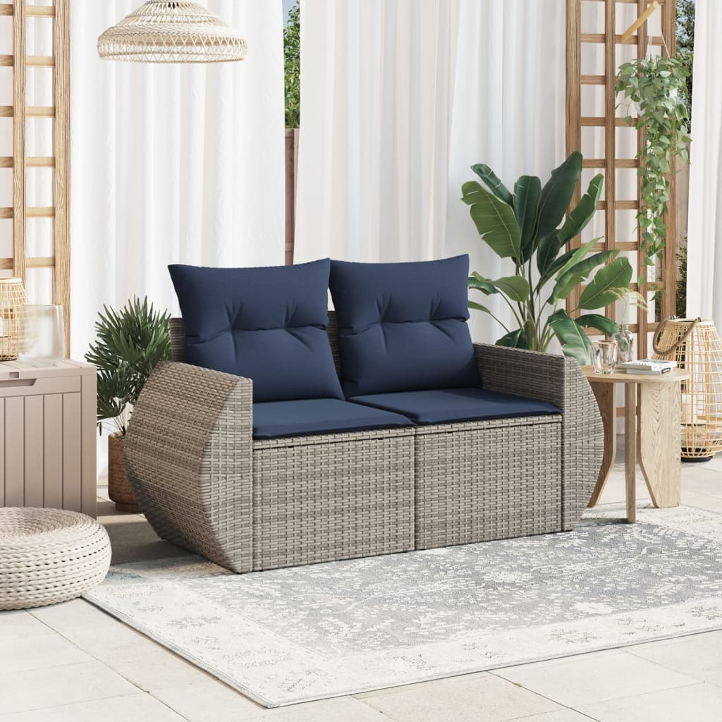 vidaXL Gartensofa 2-Sitzer mit Kissen Grau Poly Rattan