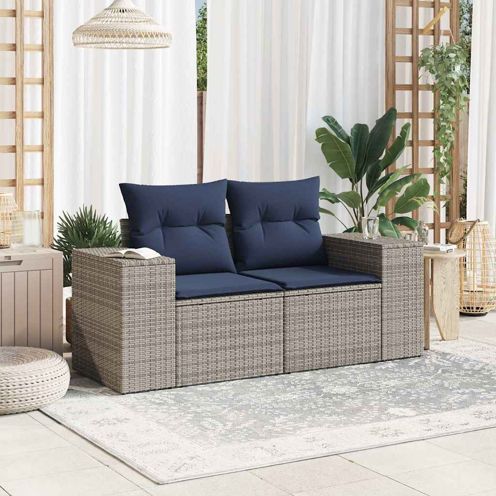 vidaXL Gartensofa 2-Sitzer mit Kissen Grau Poly Rattan