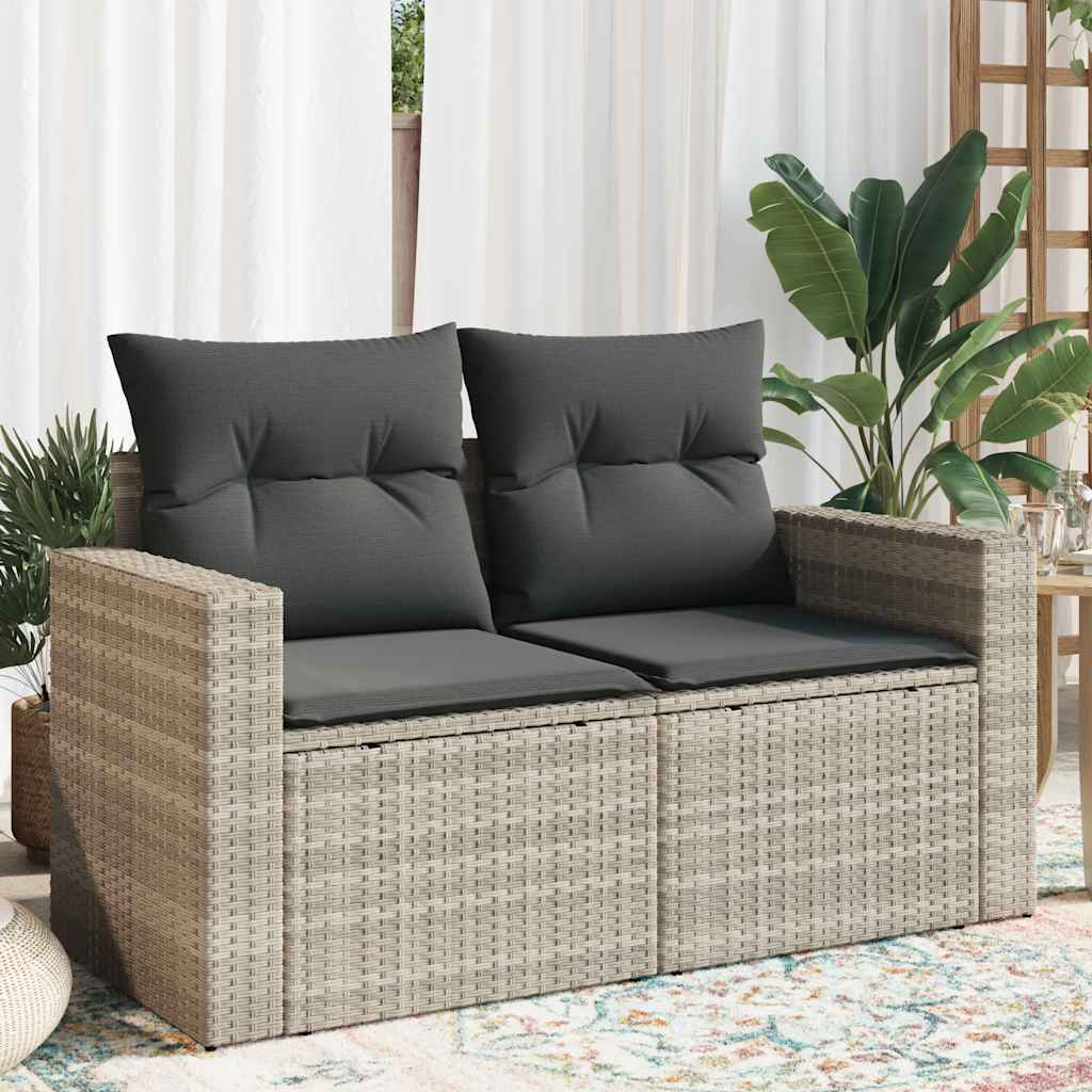 vidaXL Gartensofa mit Kissen 2-Sitzer Schwarz Poly Rattan