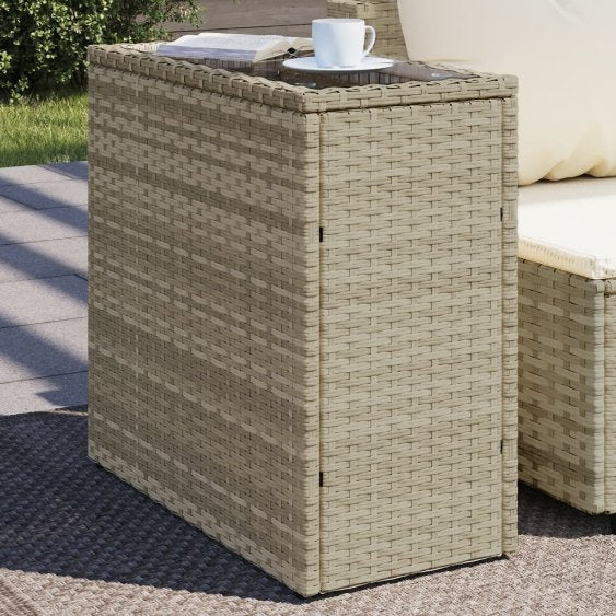 vidaXL Garten-Beistelltisch mit Glasplatte Schwarz 58x27,5x55cm Rattan
