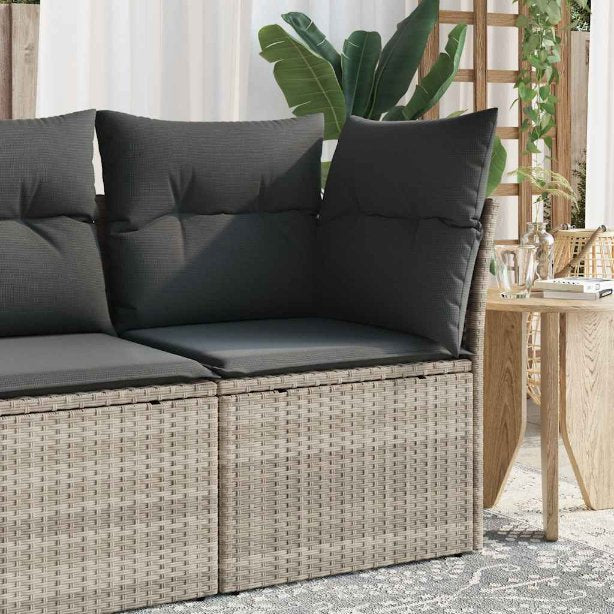 vidaXL Gartenstuhl ohne Armlehnen mit Kissen Schwarz Poly Rattan