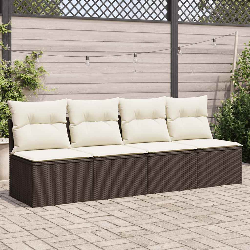 vidaXL Gartensofa ohne Armlehnen mit Kissen Schwarz Poly Rattan