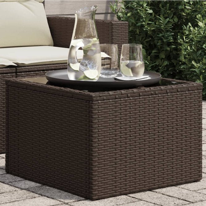 vidaXL Gartentisch mit Glasplatte Schwarz 55 x 55 x 37 cm Poly Rattan