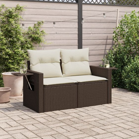 vidaXL Gartensofa mit Kissen 2-Sitzer Schwarz Poly Rattan