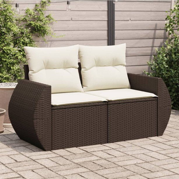 vidaXL Gartensofa mit Kissen 2-Sitzer Schwarz Poly Rattan