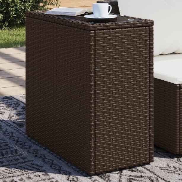 vidaXL Garten-Beistelltisch mit Glasplatte Schwarz 58x27,5x55cm Rattan