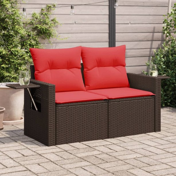 vidaXL Gartensofa 2-Sitzer mit Kissen Grau Poly Rattan