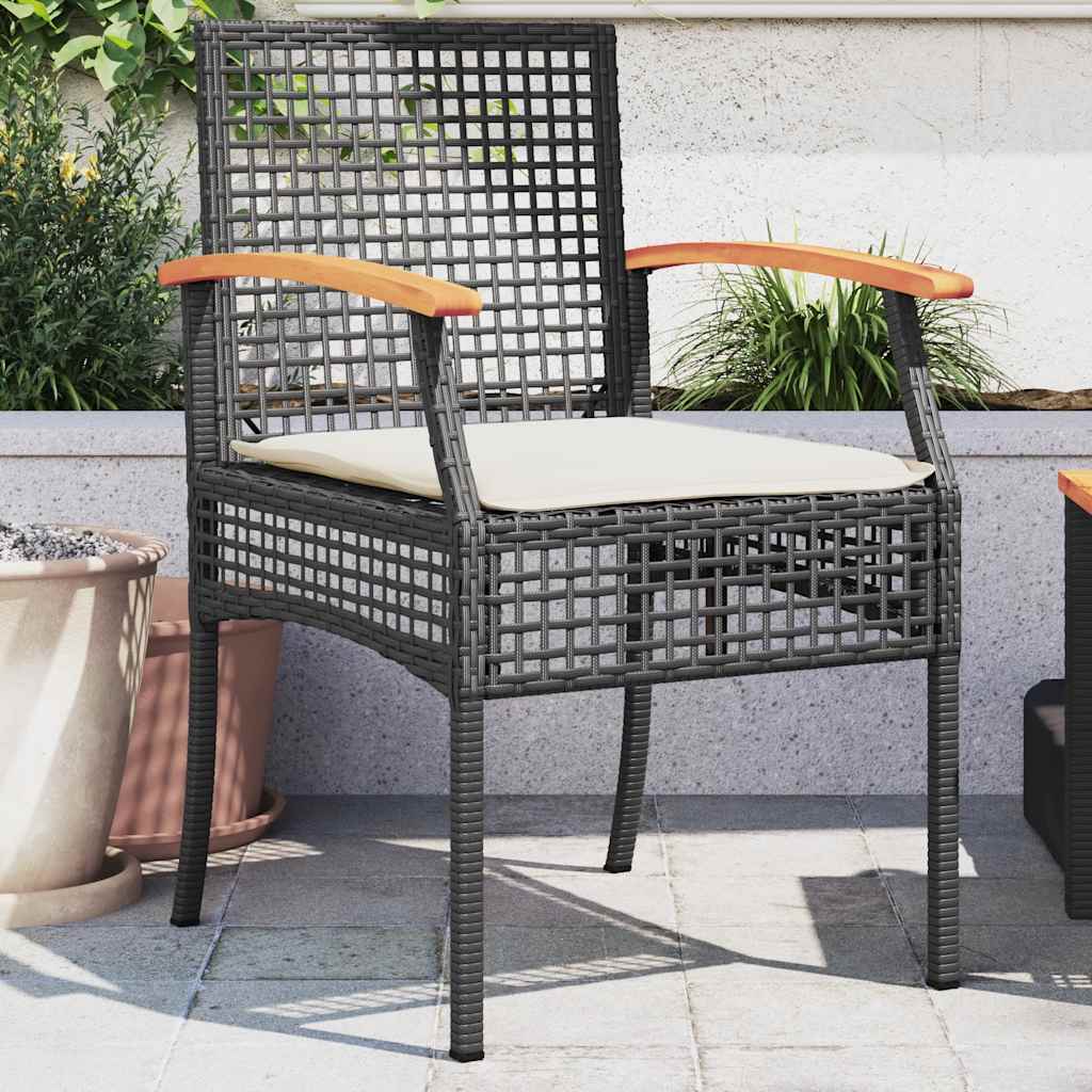 vidaXL Gartenstühle mit Kissen 2 Stk. Schwarz Poly Rattan Akazienholz