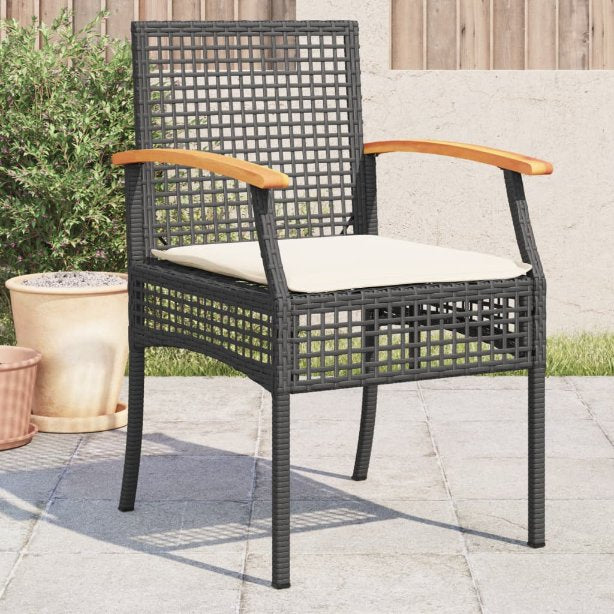 vidaXL Gartenstühle mit Kissen 2 Stk. Schwarz Poly Rattan Akazienholz
