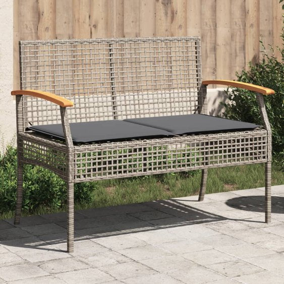 vidaXL Gartenbank mit Kissen Schwarz Poly Rattan Akazienholz