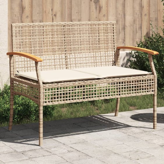 vidaXL Gartenbank mit Kissen Schwarz Poly Rattan Akazienholz