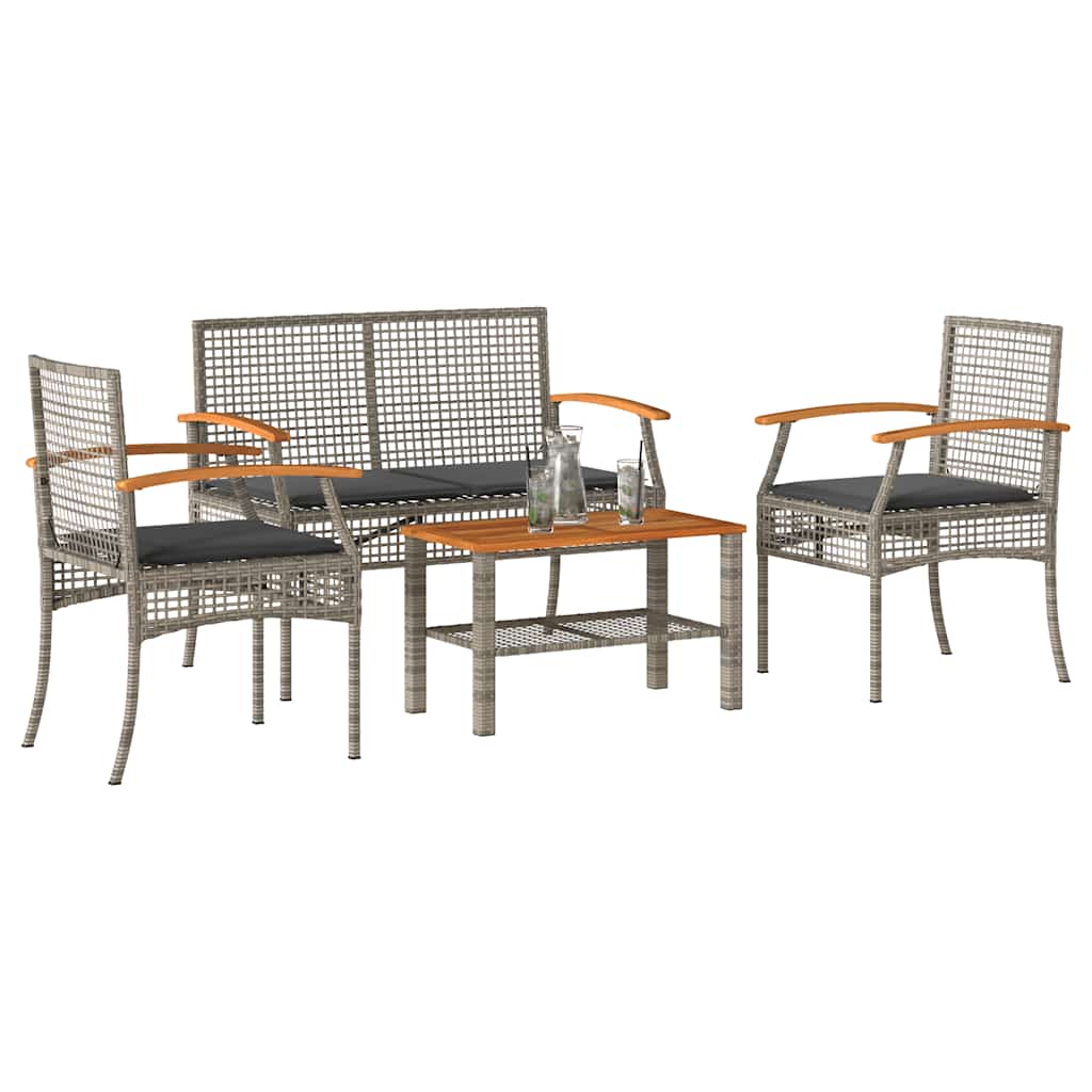 vidaXL 3-tlg. Bistro-Set mit Kissen Schwarz Poly Rattan Akazienholz