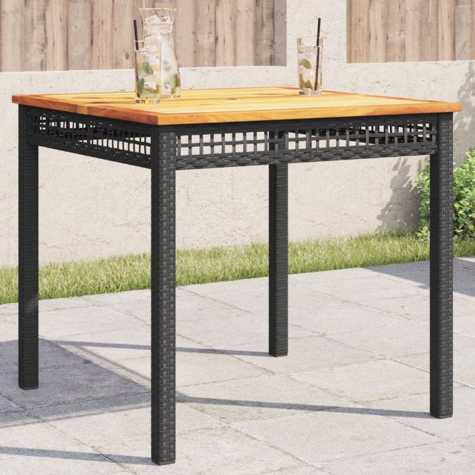 vidaXL Gartentisch Schwarz 40x40x42 cm Poly Rattan Akazienholz