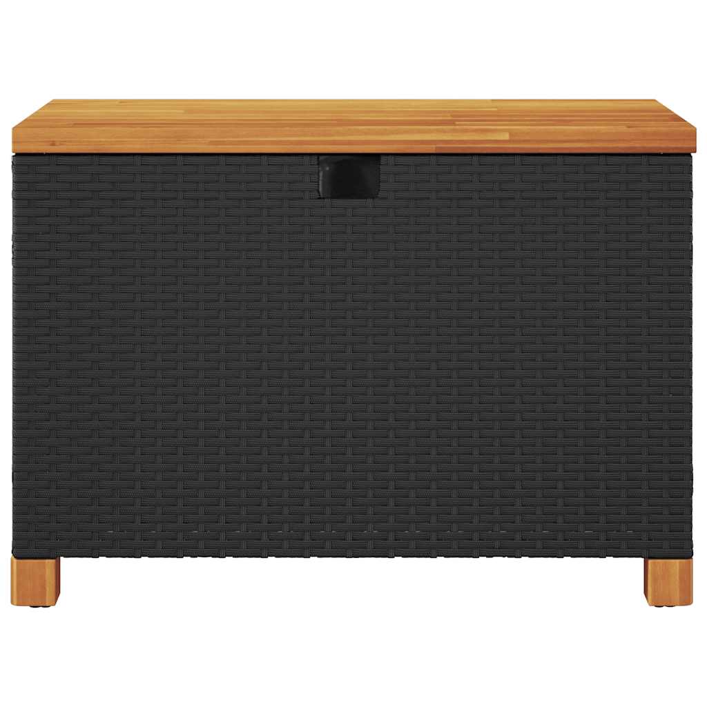 vidaXL Garten-Auflagenbox Schwarz 80x40x48 cm Poly Rattan Akazienholz
