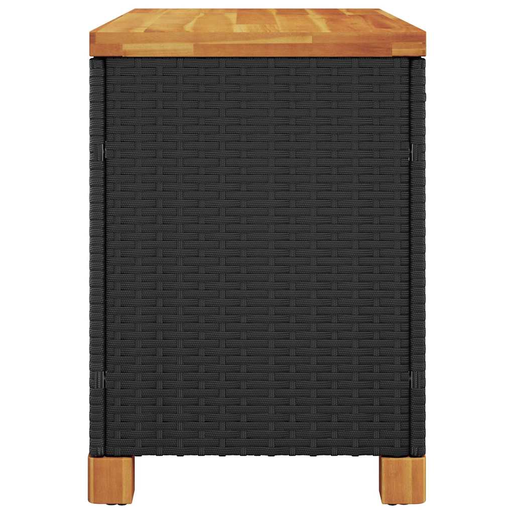 vidaXL Garten-Auflagenbox Schwarz 80x40x48 cm Poly Rattan Akazienholz