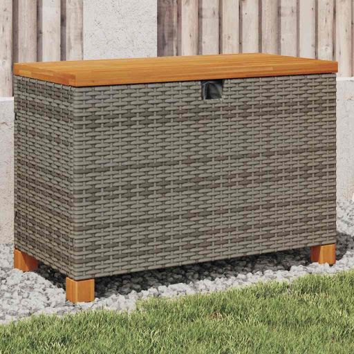 vidaXL Garten-Auflagenbox Schwarz 80x40x48 cm Poly Rattan Akazienholz