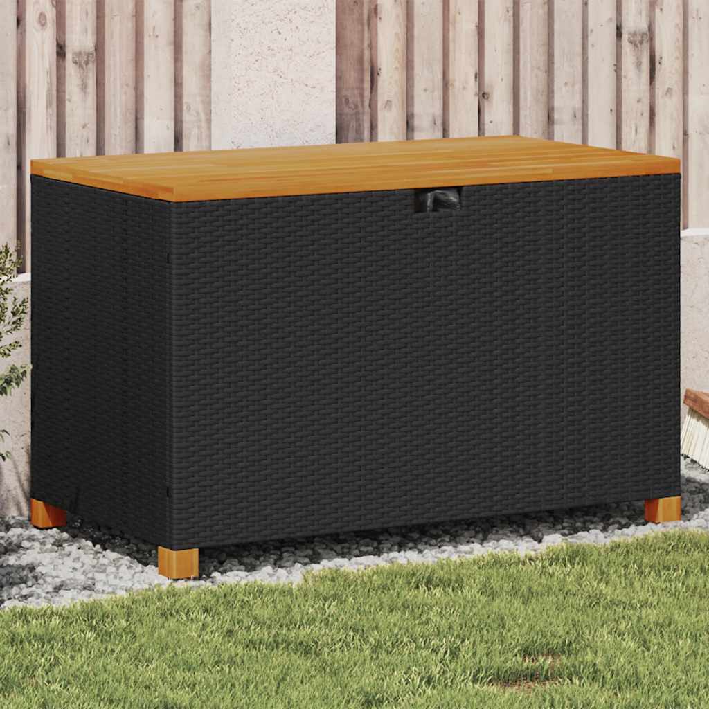 vidaXL Garten-Auflagenbox Schwarz 80x40x48 cm Poly Rattan Akazienholz