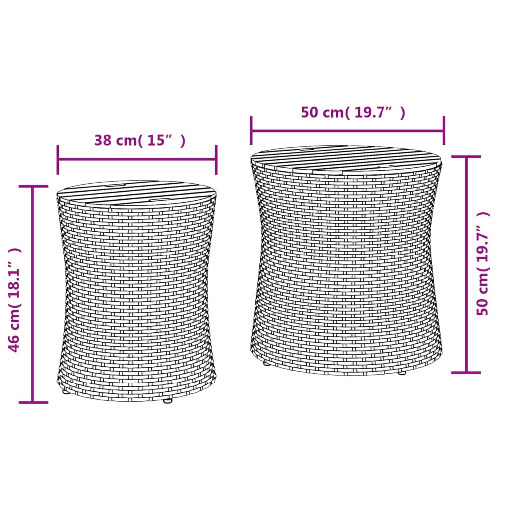 vidaXL Garten-Beistelltische 2 Stk. mit Holzplatte Schwarz Poly Rattan
