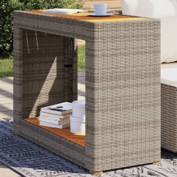 vidaXL Garten-Beistelltisch mit Holzplatte Schwarz Poly Rattan