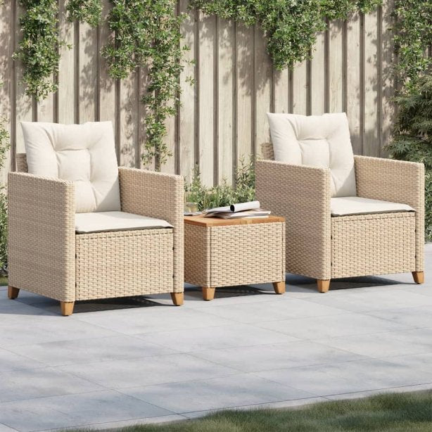 vidaXL 3-tlg. Bistro-Set mit Kissen Schwarz Poly Rattan Akazienholz