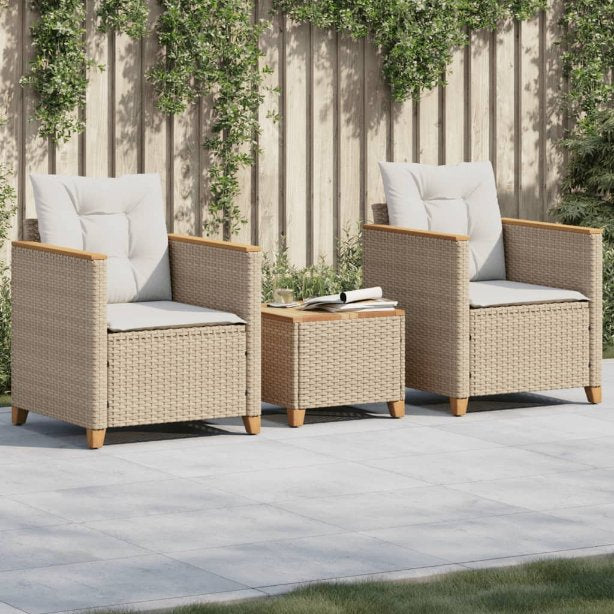 vidaXL 3-tlg. Bistro-Set mit Kissen Schwarz Poly Rattan Akazienholz
