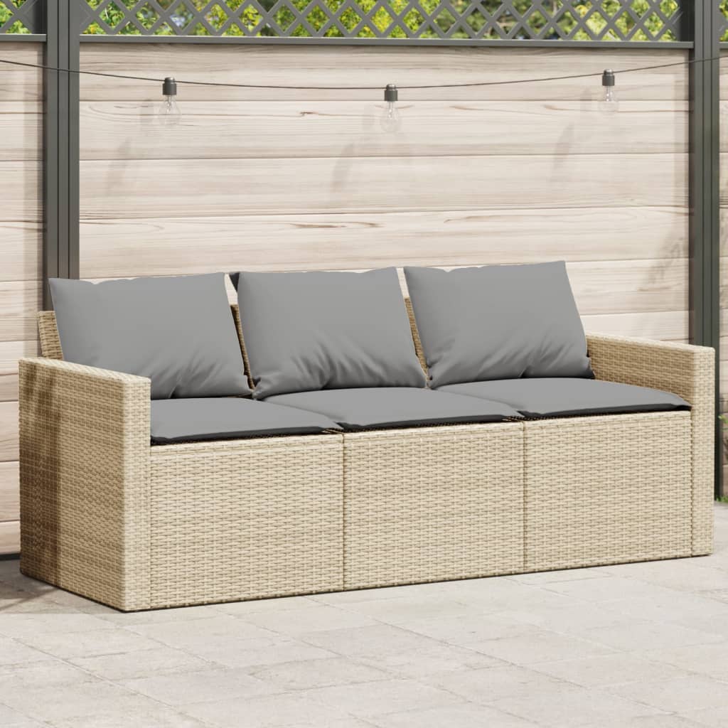 vidaXL Gartensofa mit Kissen 3-Sitzer Schwarz Poly Rattan