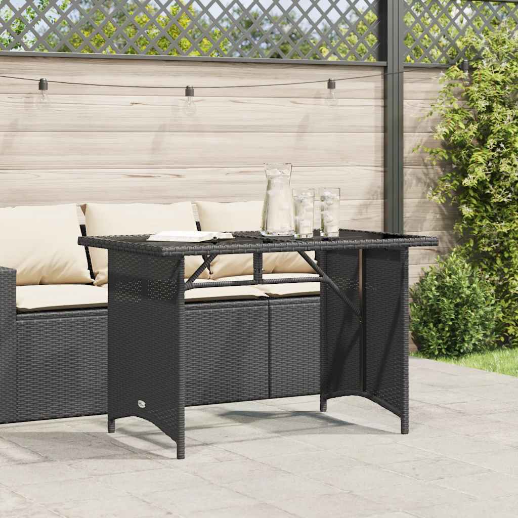 vidaXL Gartentisch mit Glasplatte Schwarz 110x68x70 cm Poly Rattan