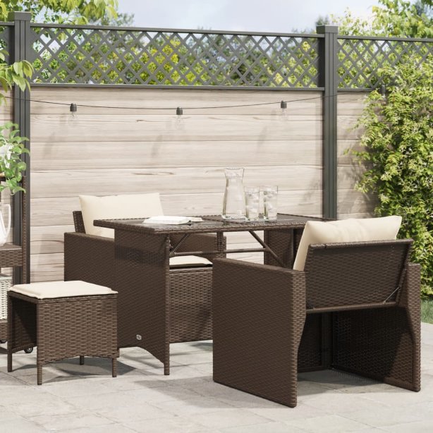 vidaXL 4-tlg. Garten-Sofagarnitur mit Kissen Schwarz Poly Rattan