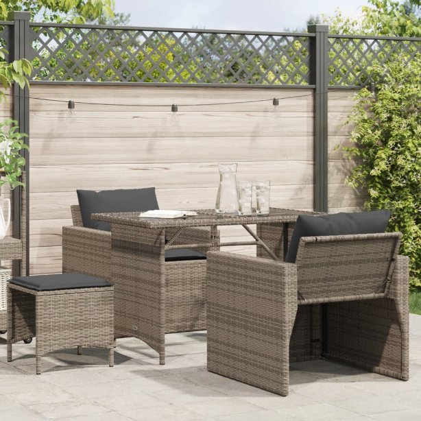 vidaXL 4-tlg. Garten-Sofagarnitur mit Kissen Schwarz Poly Rattan