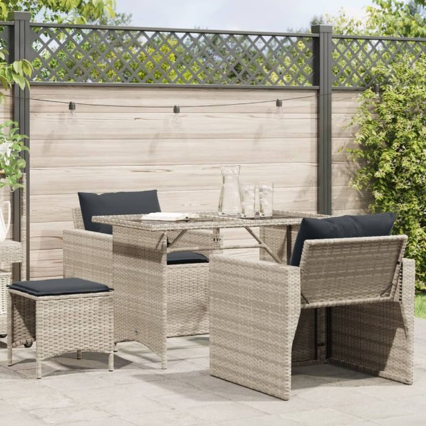 vidaXL 4-tlg. Garten-Sofagarnitur mit Kissen Schwarz Poly Rattan