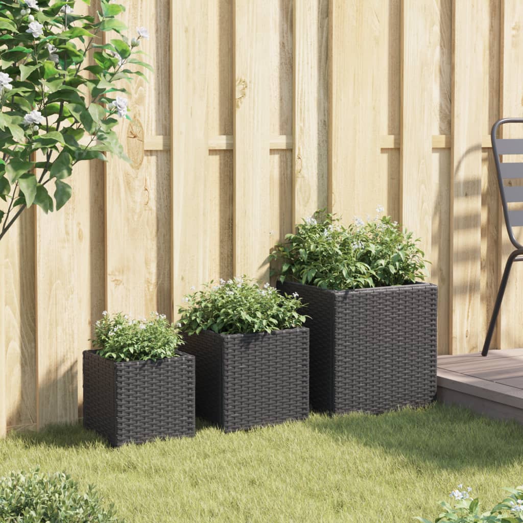 vidaXL Pflanzkübel 3 Stk. Schwarz Poly Rattan