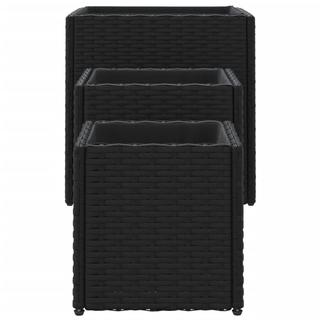 vidaXL Pflanzkübel 3 Stk. Schwarz Poly Rattan