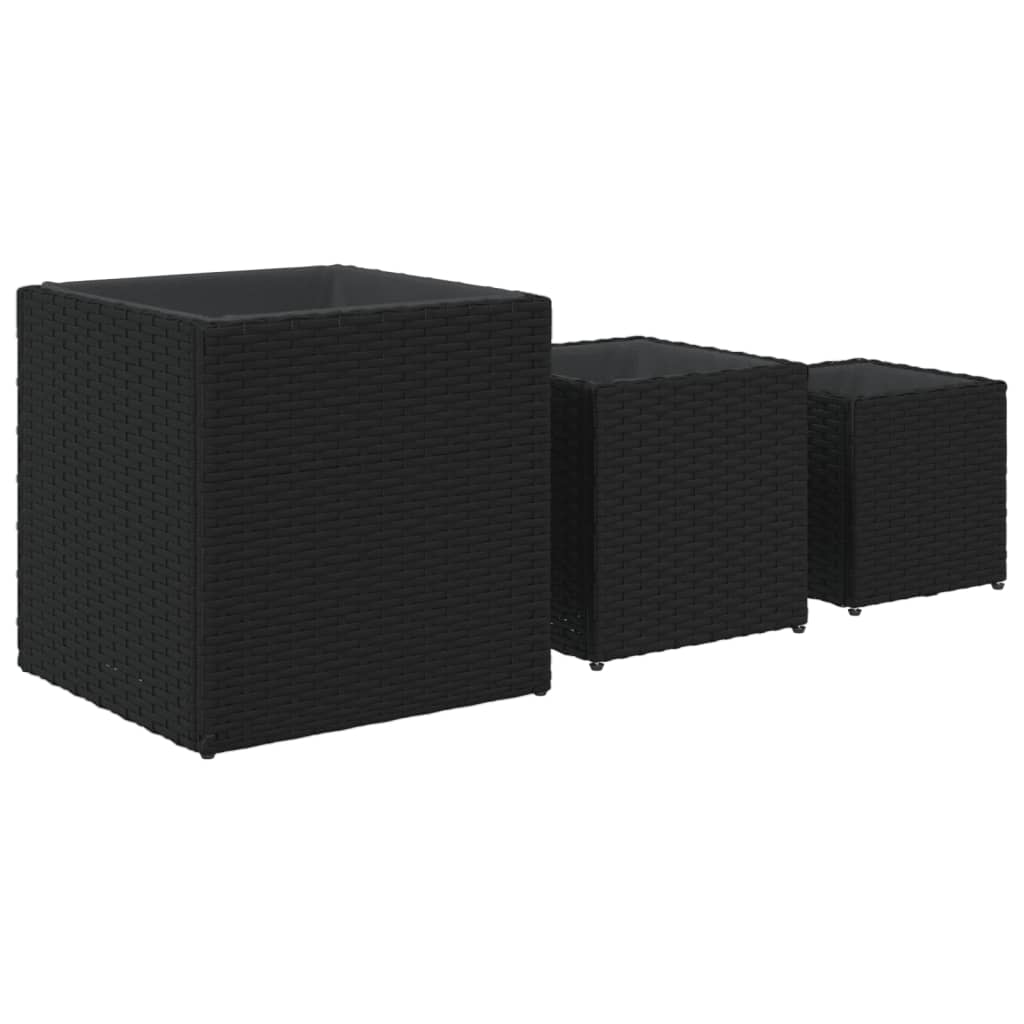 vidaXL Pflanzkübel 3 Stk. Schwarz Poly Rattan