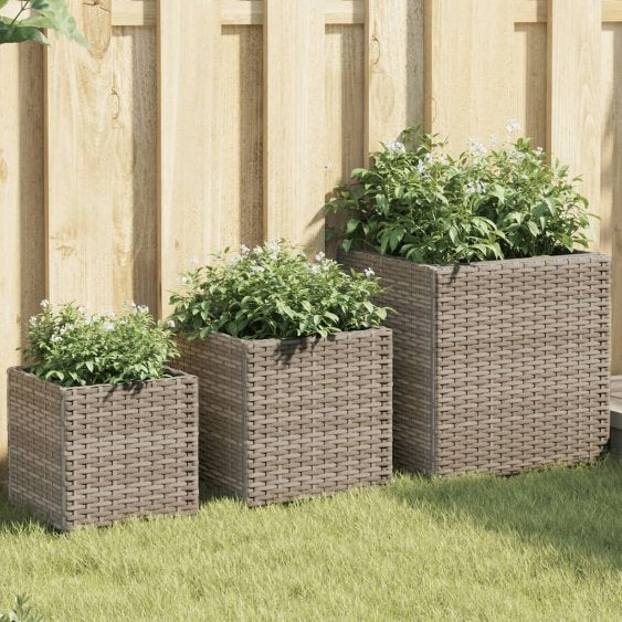 vidaXL Pflanzkübel 3 Stk. Schwarz Poly Rattan
