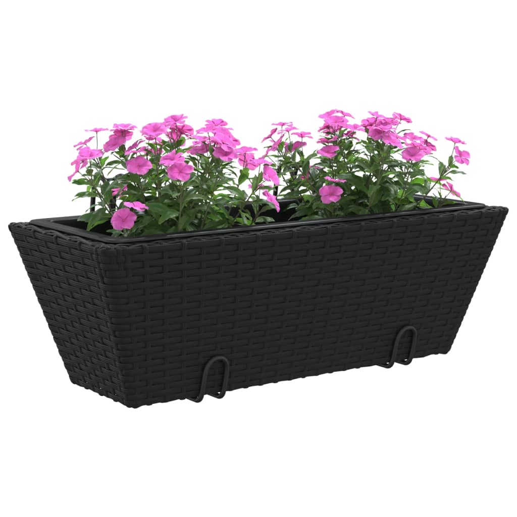 vidaXL Pflanzkasten mit Haken 2 Stk. Schwarz Poly Rattan