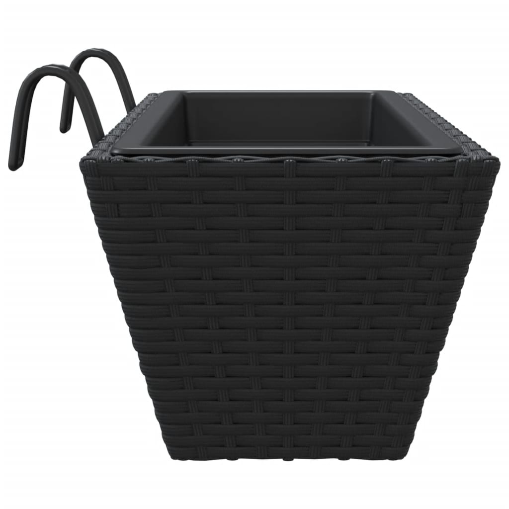 vidaXL Pflanzkasten mit Haken 2 Stk. Schwarz Poly Rattan