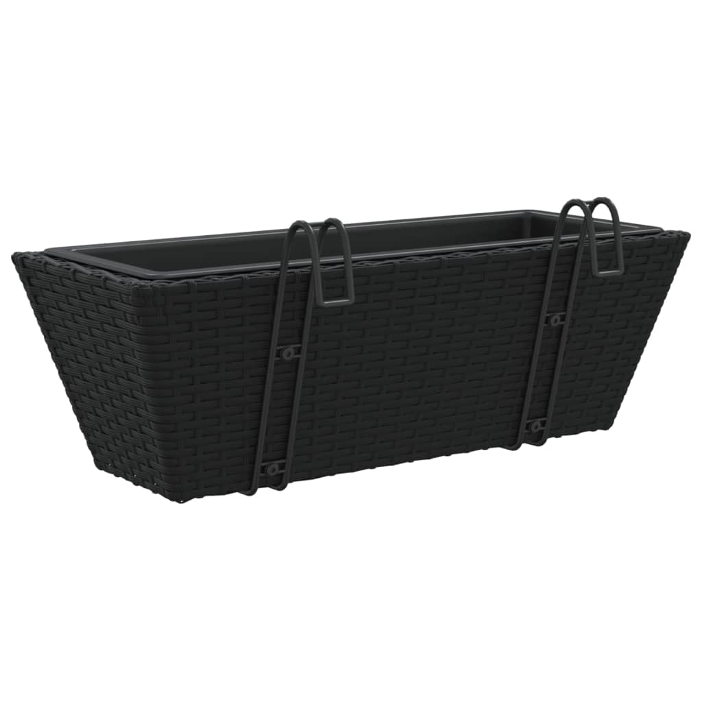 vidaXL Pflanzkasten mit Haken 2 Stk. Schwarz Poly Rattan