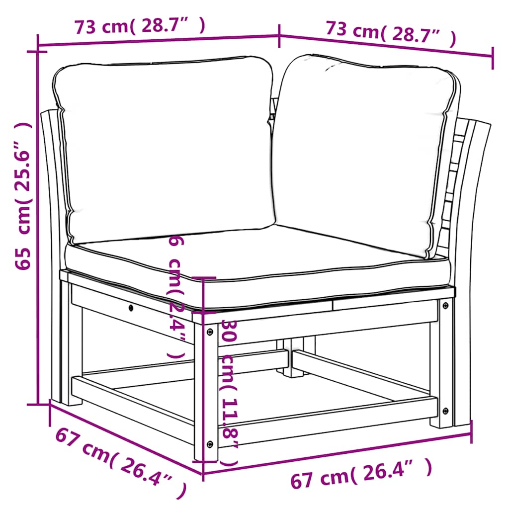 vidaXL Garten-Ecksofa mit Kissen 73x73x65 cm Massivholz Akazie