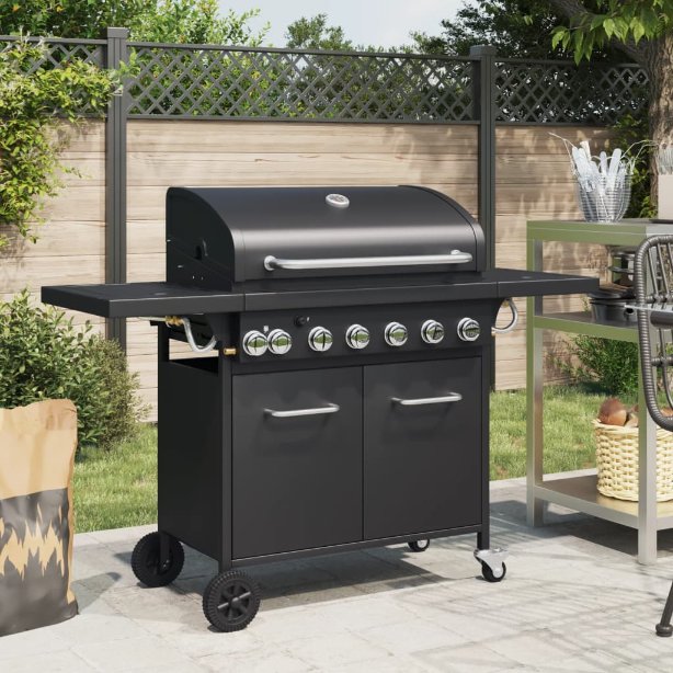 vidaXL Gasgrill mit 4 Flammen Schwarz Pulverbeschichteter Stahl