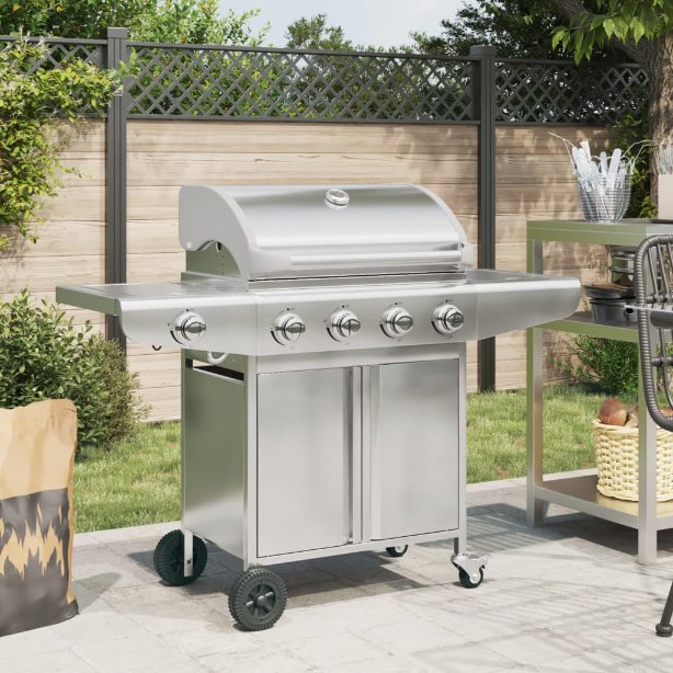 vidaXL Gasgrill mit 4 Flammen Silbern Edelstahl